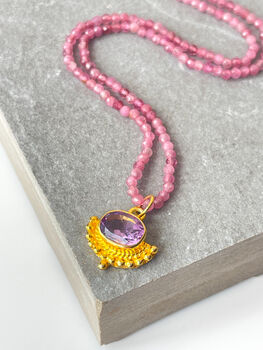 Pink Tourmaline Beaded Necklace With Amethyst Pendant, 3 of 4
