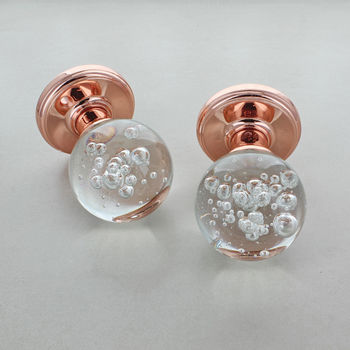 Rose Gold Copper Bubbles Glass Mortice Door Knobs, 2 of 4
