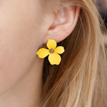 Yellow Hand Painted Flower Shaped Stud Earrings, 2 of 3