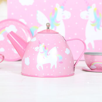 Unicorn Tin Tea Set With Personalised Case, 3 of 4