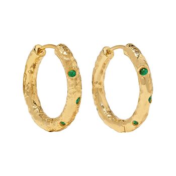 Gold Organic Emerald Studded Hoops, 2 of 3