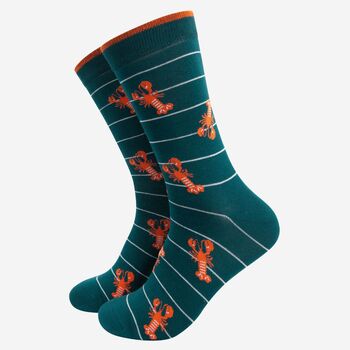 Men's Lobster Bamboo Socks Striped Green, 2 of 5