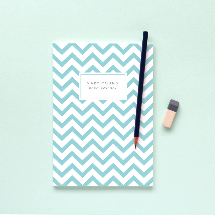 personalised aqua chevrons a5 notebook by papier