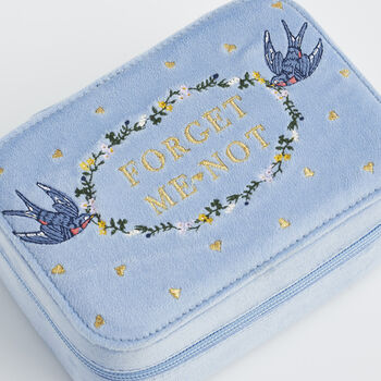 Forget Me Not Blue Velvet Embroidered Jewellery Box, 3 of 6
