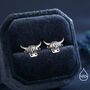 Delicate Highland Cow Screw Back Earrings In Sterling Silver, thumbnail 3 of 11