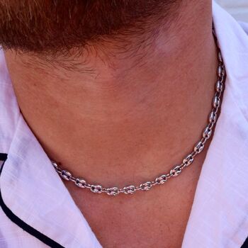 Mens Gold 7mm Stainless Steel Mariner Link Chain Necklace, 9 of 10