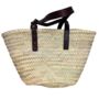 French Shopper Market Basket Palm Leaves Adjustable Leather Straps, thumbnail 2 of 4