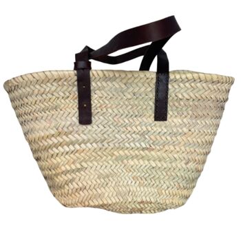 French Shopper Market Basket Palm Leaves Adjustable Leather Straps, 2 of 4