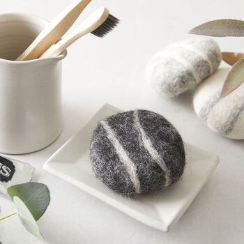 Fair Trade Eco Natural Wool Felted Soap Marble Pebble, 5 of 11