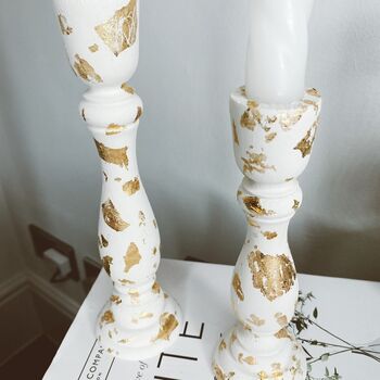 A Pair Of Ivory And Gold Leaf Candlesticks, 7 of 8