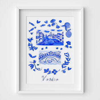 Scenes Of Venice, Italy Blue Tile Inspired Travel Print, 11 of 12