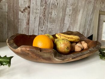 Large Teak Root Fruit Bowl 45cm Hand Carved Natural Wood Decor, 2 of 7