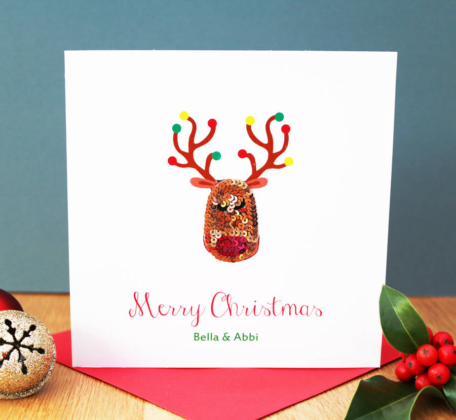 Personalised Reindeer Embroidered Christmas Card By Sabah Designs ...