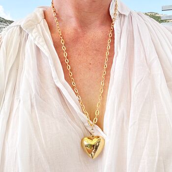 Lucky In Love Puffy Heart Necklace Chunky Chain, 4 of 5