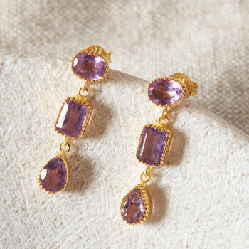 Purple Amethyst 18 K Gold And Silver Drop Earrings, 5 of 12