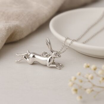 Personalised Sterling Silver Leaping Hare Necklace, 3 of 10