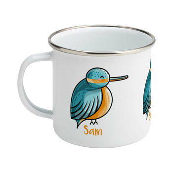 Personalised Cute Kingfisher Silver Rimmed Enamel Mug, 3 of 4