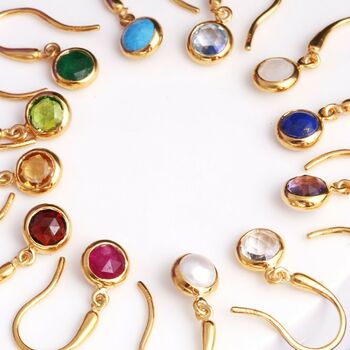 Birthstone Hook Earrings In 18ct Gold Vermeil Plated, 5 of 8