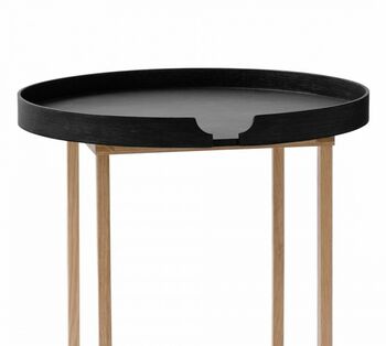 Oak Circular Side Table With Black Removable Tray, 3 of 5