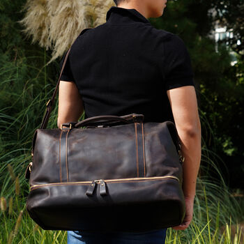 Leather Weekend Bag With Shirt Compartment, 3 of 11