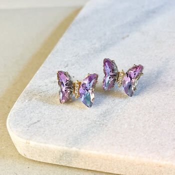 Iridescent Crystal Butterfly Stud Earrings, 2 of 2