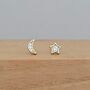 Gold Plated And Cz Star And Moon Stud Earrings, thumbnail 1 of 2