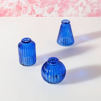 Set Of Three Cobalt Blue Glass Bud Vases Birthday, 4 of 6