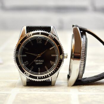 Engraved Quartz Wrist Watch With Rotating Timer Bezel, 3 of 5