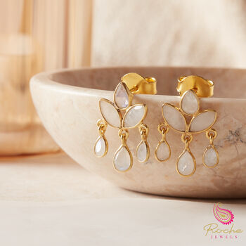 Green Peridot Lotus Flower Stud Drop Earrings, 6 of 9