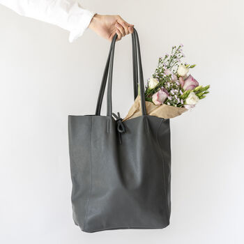 Dark Grey Large Soft Leather Tote Shopper, Stylish Work And Weekend Handbag, 2 of 12