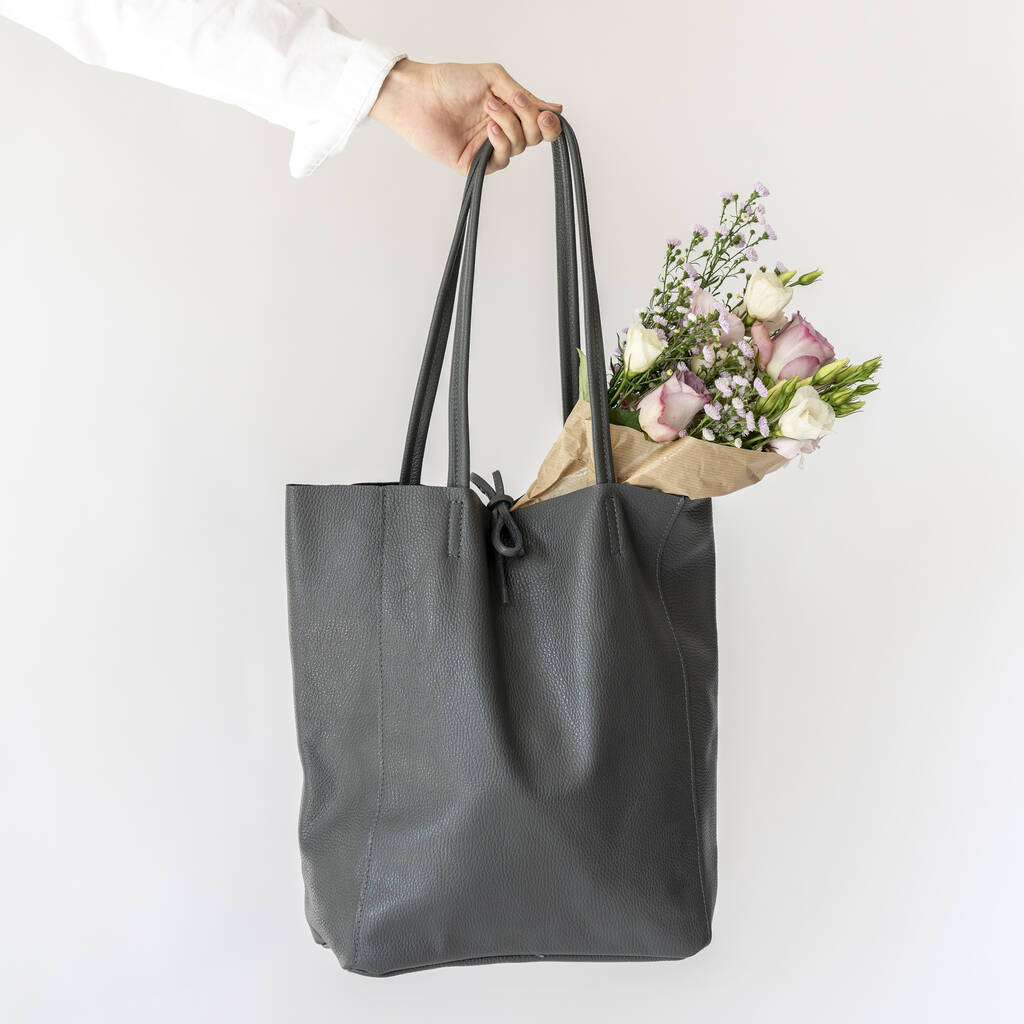 Dark Grey Soft Leather Tote Shopper By Grace & Valour