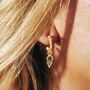 Trikona Peace Blue Topaz Earrings In Silver Or Gold, thumbnail 6 of 9