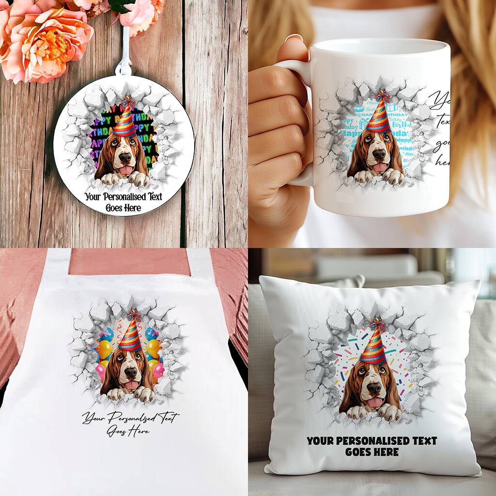 Personalised Basset Hound Birthday Break Through Dog, 1 of 8