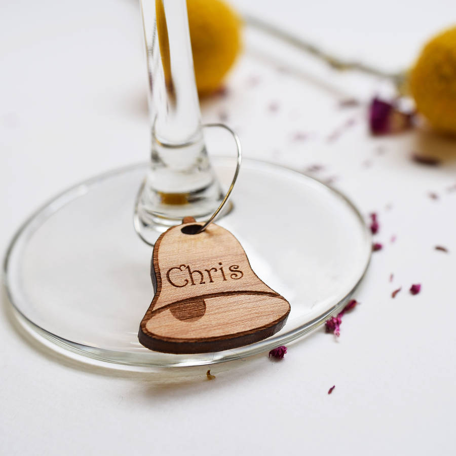 five personalised bell wine glass charms by hickory dickory designs