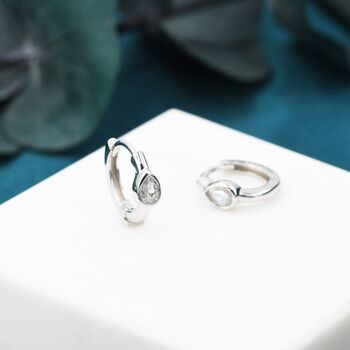 Single Pear Cut Cz Huggie Hoop In Sterling Silver, 2 of 12