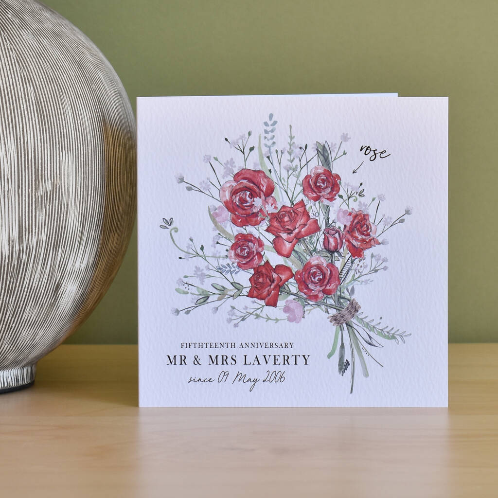 15th Anniversary Flower Bouquet Card By Vintage Designs Reborn