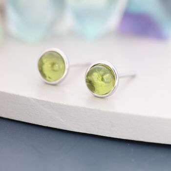 Natural Peridot Stud Earrings In Sterling Silver, 5 of 11