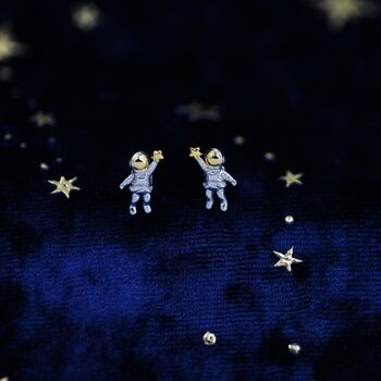 Sterling Silver Extra Tiny Spaceman Astronaut Stud Earrings, 6 of 12