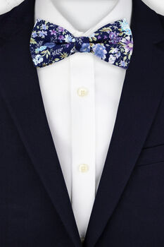 Handmade Wedding Tie In Navy And Purple Floral Print, 8 of 8