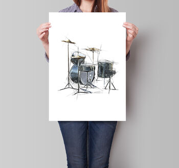 Set Of Drums Unfinished Sketch Style Print, 3 of 4