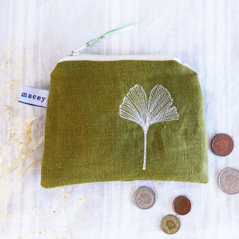 Embroidered Linen Ginkgo Leaf Purse, 4 of 4