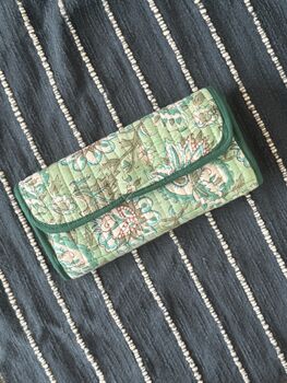 Quilted Block Print Toiletry Roll Up Pouch: Travel Kit, 10 of 12