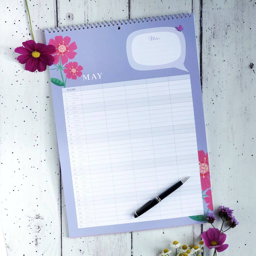 Family Organiser 2025 Wall Calendar Flower Design A3 By Border In A Box   Original Family Organiser 2024 Wall Calendar Flower Design 