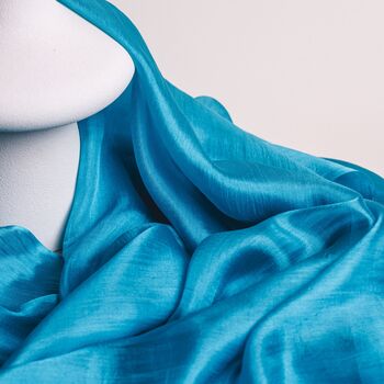 100% Mulberry Silk Scarf, Sea Blue, Turquoise Blue, 5 of 8