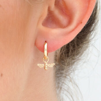 18ct Gold Plated Or Silver Bee Mini Hoop Earrings, 3 of 10