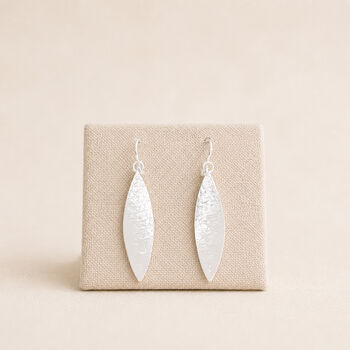Sterling Silver Hammered Leaf Drop Earrings, 3 of 9