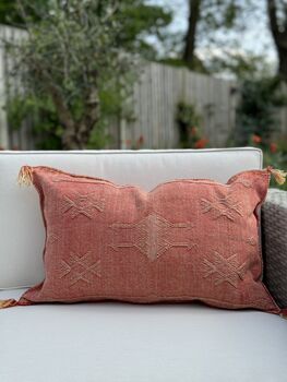 Handmade Moroccan Cactus Silk Cushion Cover, Pale Red, 3 of 3