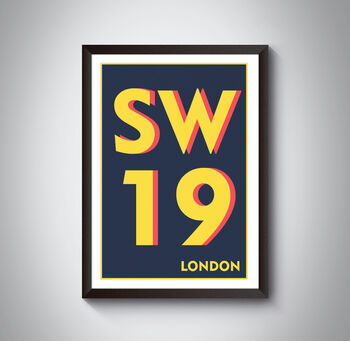 Sw19 Wimbledon, London Postcode Typography Print, 5 of 10