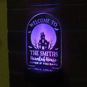 Personalised Haunted House Halloween Solar Light Sign, 3 of 9