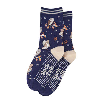 Women's Bamboo Socks Barn Owls Navy Blue, 2 of 4